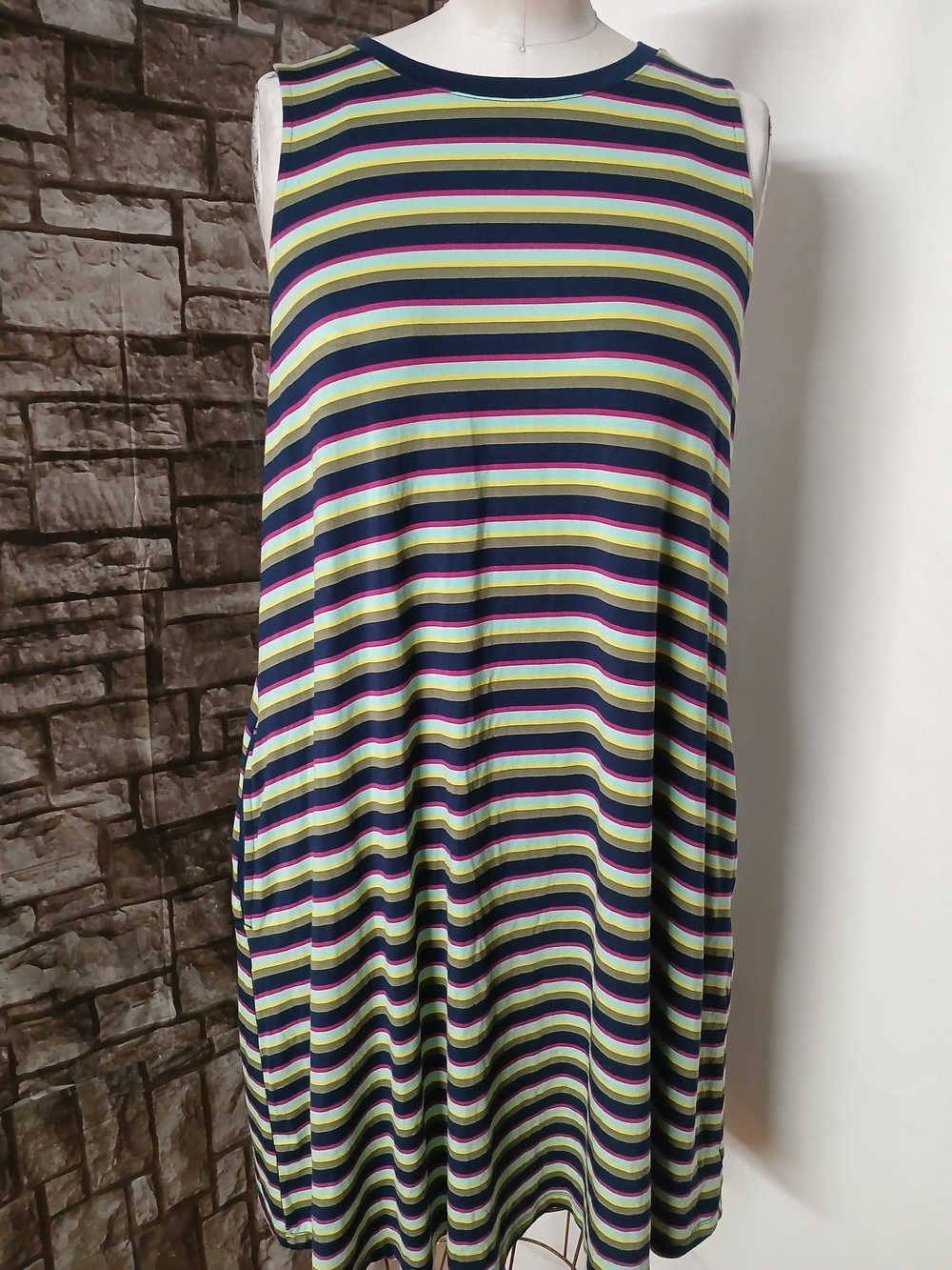 Time and Tru Sleeveless Navy Multicolor Striped Maxi Dress